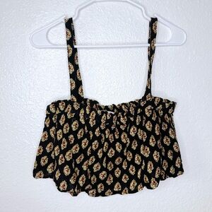 🍓 Zara Cotton Ruffle Dark Navy Floral Tank Crop Top Medium